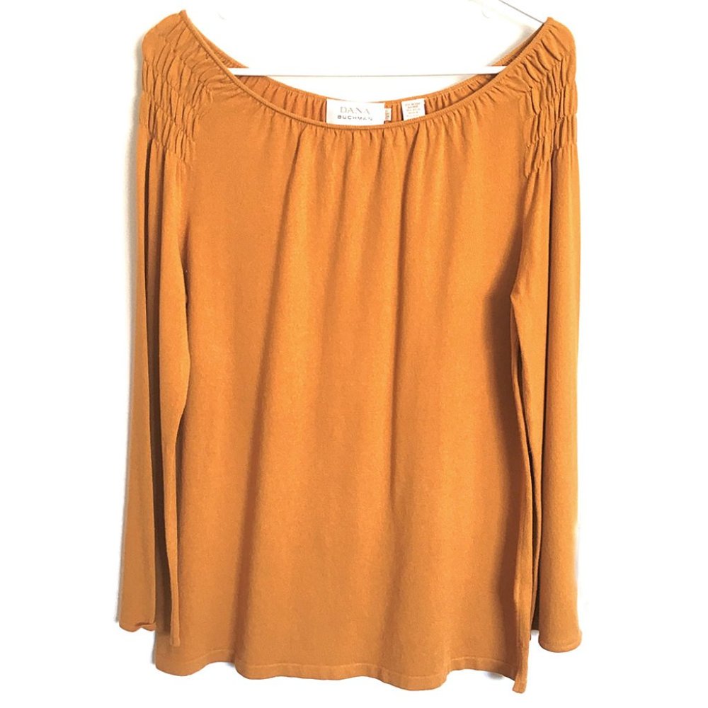 DANA BUCHMAN Womens Scoop Neck Knit Sweater Long Sleeve Size XL Gold